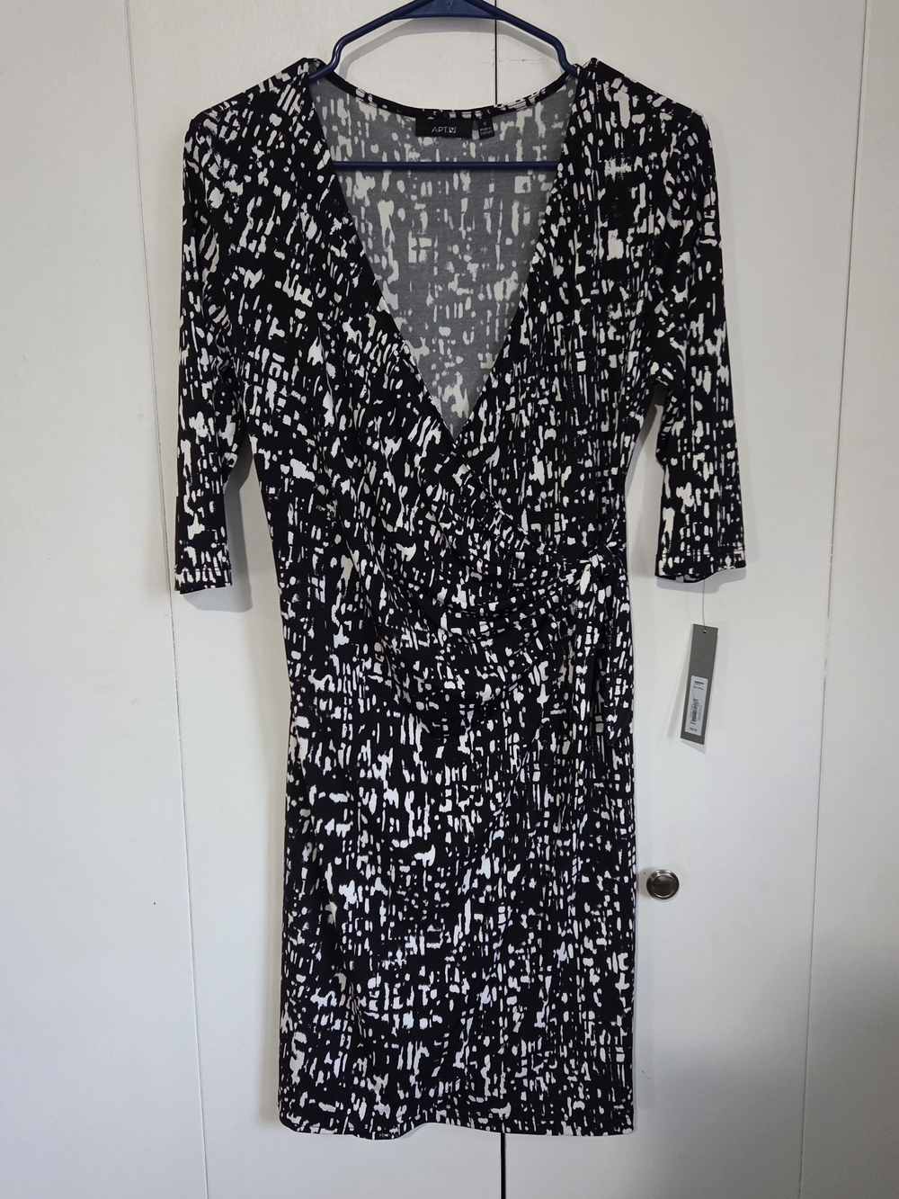 Apt. 9 Black and White Printed Faux-Wrap Dress